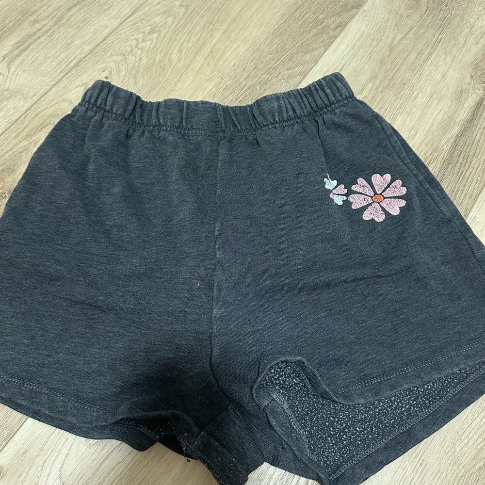 Zoe + Liv Charcoal Shorts with Pink Floral Accents